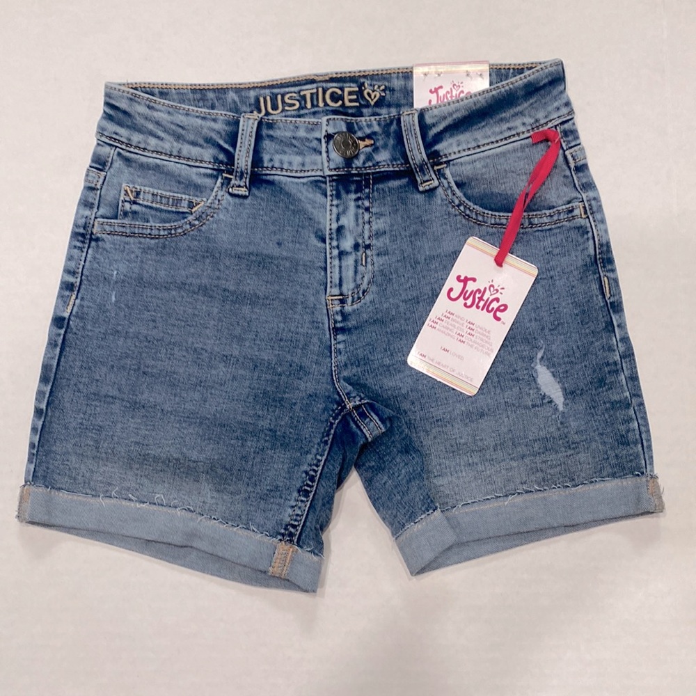 Justice NWT Girls Distressed Look Denim Midi Shorts SLIM SIZE  14
